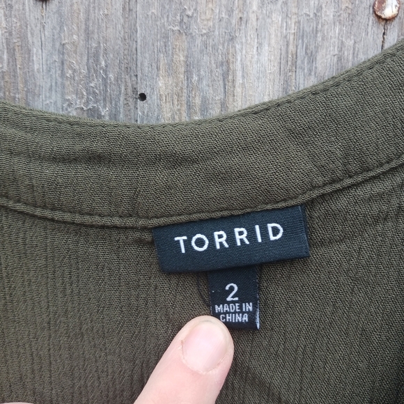 Torrid Sz 2X Roll Tab Half Sleeve Button Front Popover Shirt Dress Green Womens - Picture 5 of 6